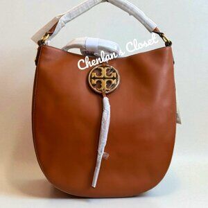 Tory Burch Metal Miller Slouchy Hobo With Long Strap Brown With Gold Hardware